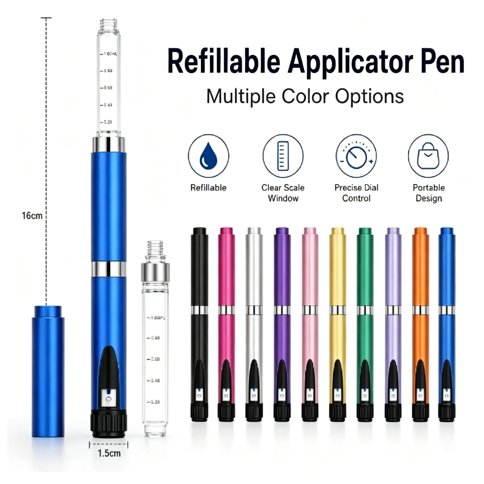 Reusable Magic Peptide Dosing Pen, Multicolor Professional Beauty Injector Tool for Wrinkle Removal Facial Skin Care