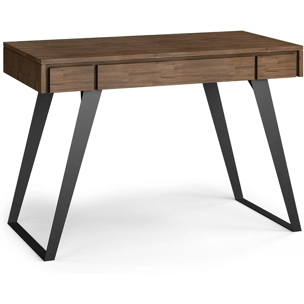 جديد - مكتب صغير بعرض 44 بوصة من خشب أكاسيا الصلب باللون البني الطبيعي الريفي لمكتب المكتب وطاولة الكتابة #1