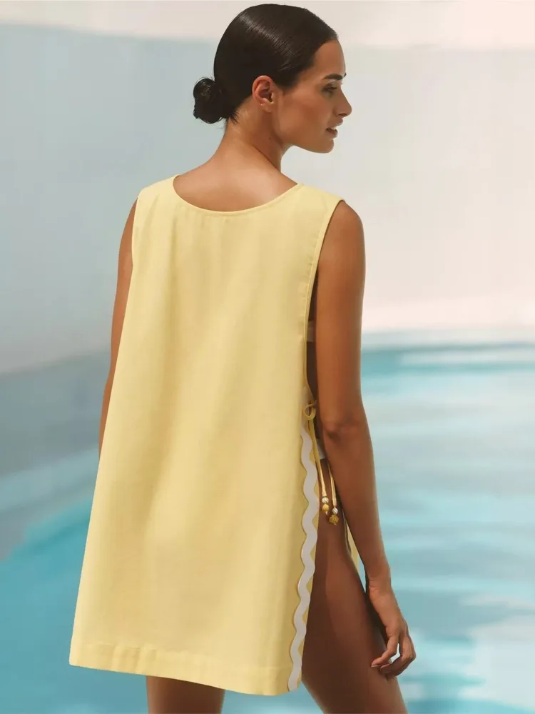 Mulheres maiô baggy túnica topos bikini cover-ups vestido nadar verão praia banho camiseta feminina blusa de algodão beachwear