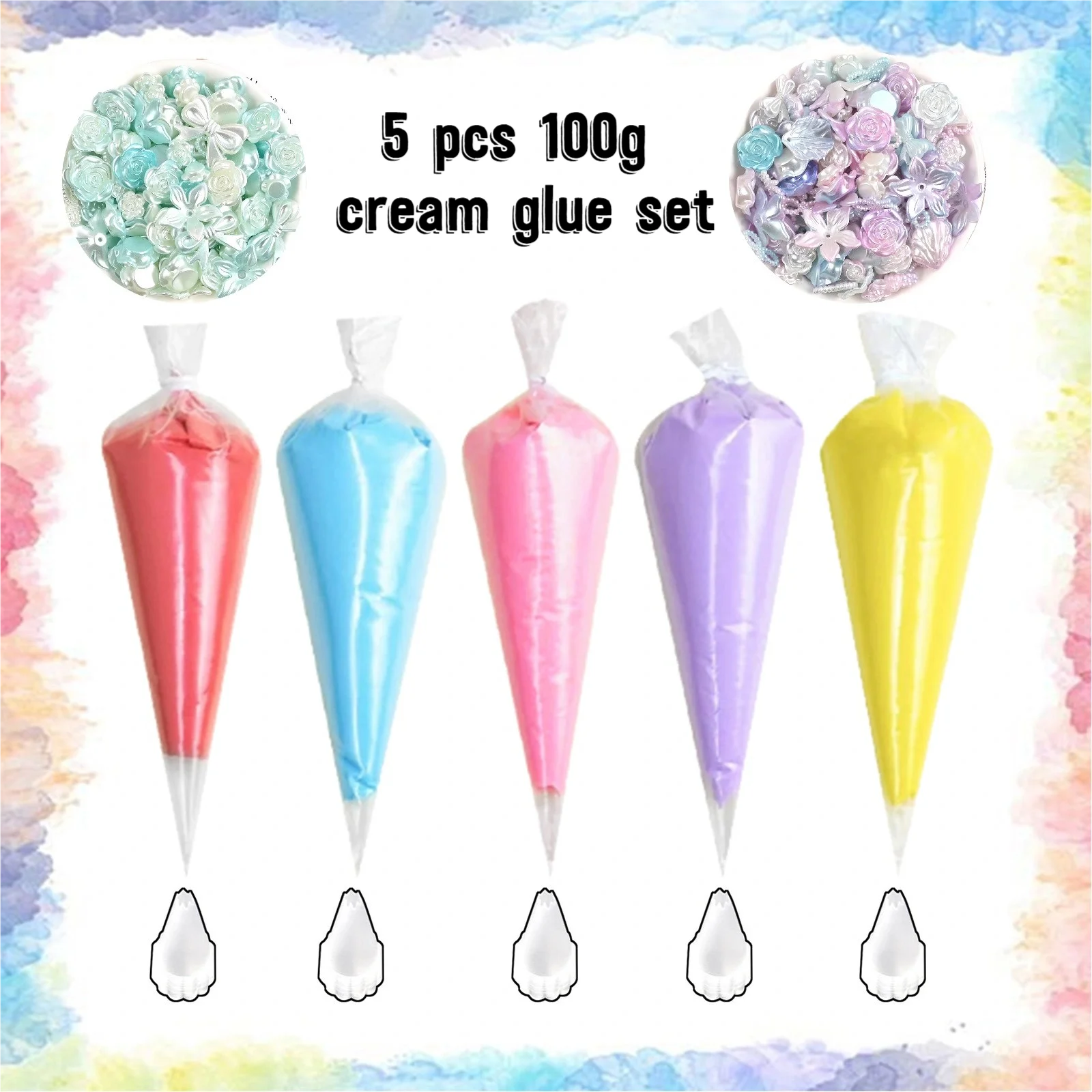 

100 г набор декоративных кремов, 5 цветов, поддельный взбитый крем, клей, глина для поделок своими руками и изготовления декоративных чехлов для телефона