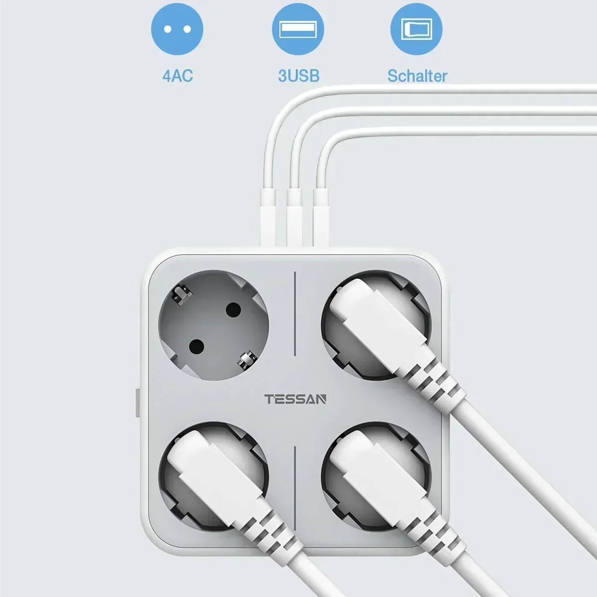 TESSAN EU KR Plug Power Strip с розетками переменного тока и USB-портами для зарядки Адаптер с несколькими настенными розетками для домашнего офиса