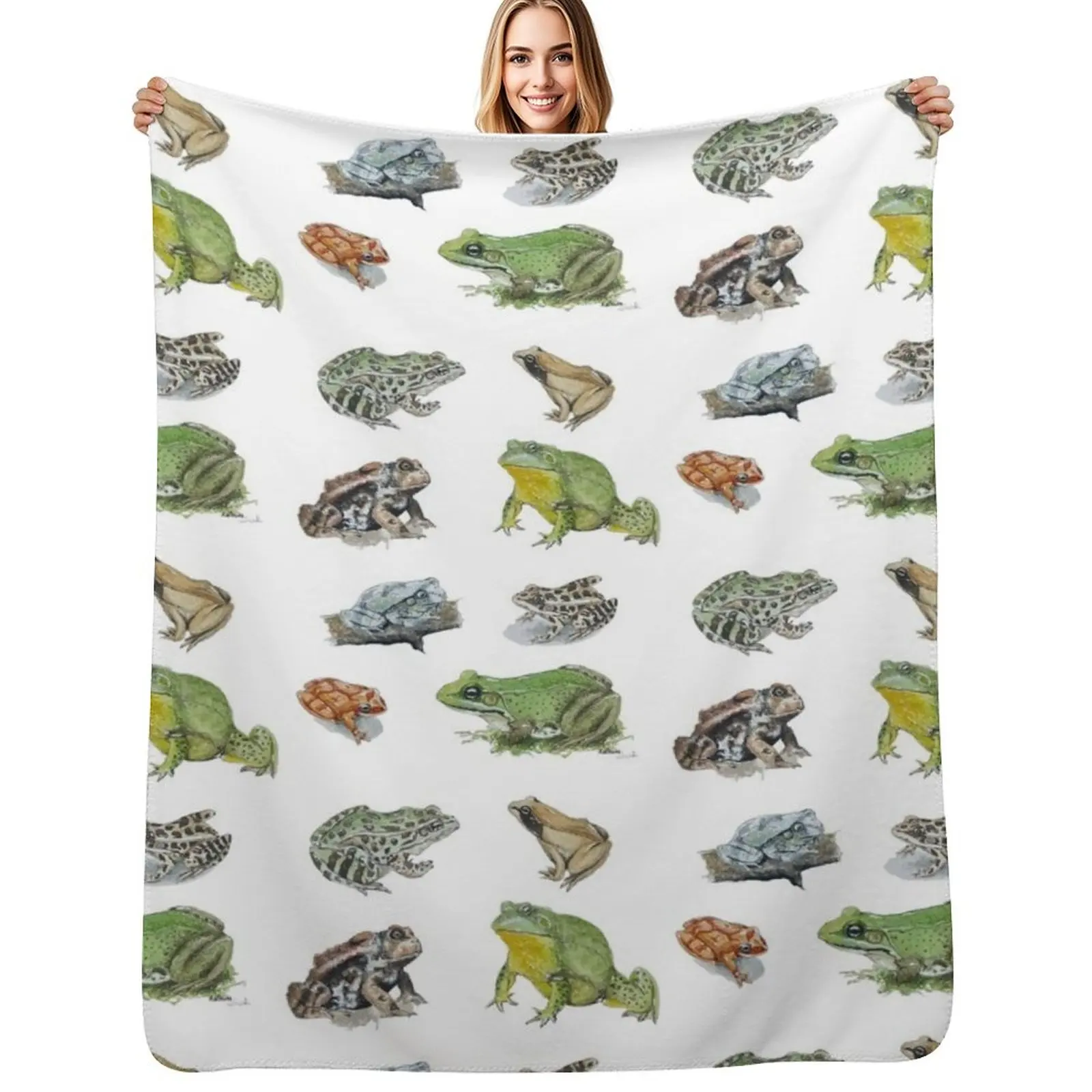 

Watercolor Frogs Throw Blanket Soft Warm Blanket Gift for Grandparents