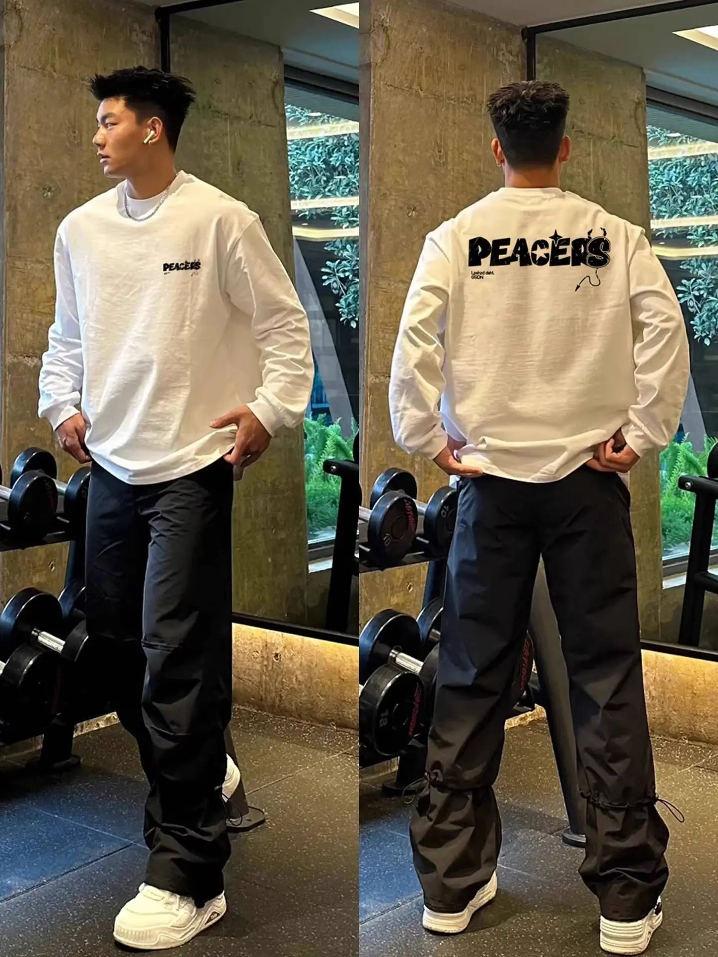 

Men's Autumn Long Sleeve T Pullover Shirt High Street Letter Print INS Trendy Design Inner Base Sweatshirt