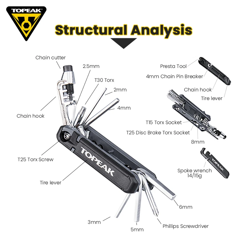 TOPEAK TT2573B Bicycle Multifunctional Combination Repair Tool Mountain / Road Bike Mini Portable Tool Bicycle Riding Equipment