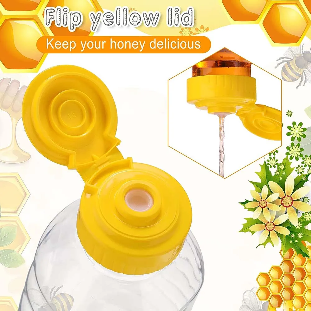 24 Pcs Clear Plastic Honey Bottles Plastic Skep Style Jar Honey Squeeze Bottle Refillable Honey Dispenser with Flip Top Lids