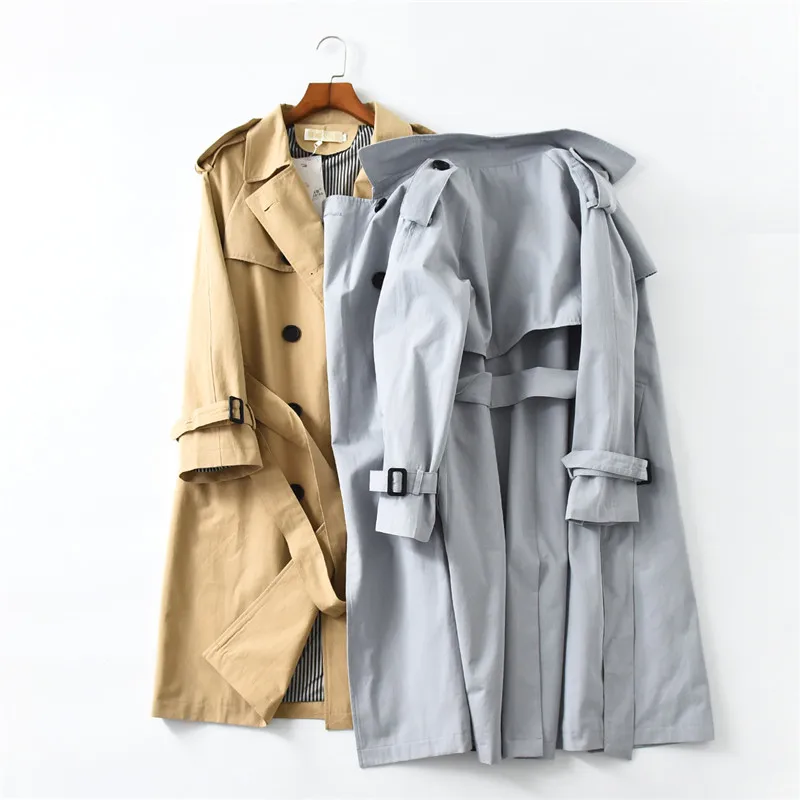 

Nice Pop Spring Long Trench coat women Fashion Classic Double Breasted Belt High quality Trench coat Casual Business Outerwear