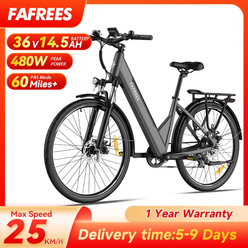 FAFREES Elektro-Stadtfahrrad 27,5 Zoll Step-through Elektrofahrrad 250 W Motor E-Bike 36 V 14,5 Ah Batterie APP-Verbindung 25 km