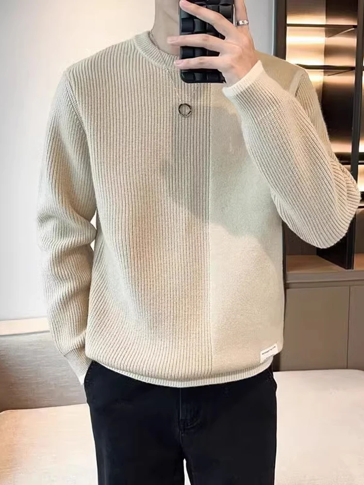 

Модный мужской трикотажный свитер с круглым вырезом, весенне-осенний, повседневный, свободного кроя, с длинными рукавами, удобный, дышащий, стильный.