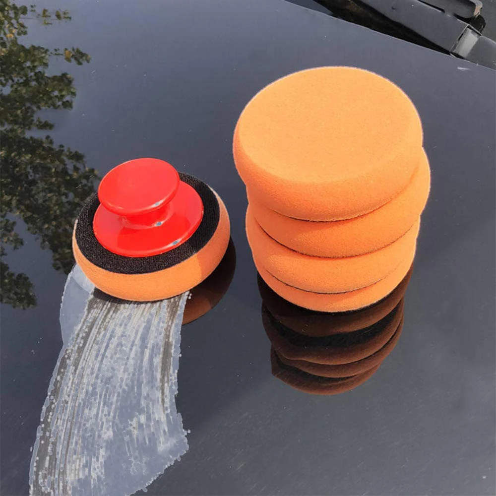 カーワックスアプリケーターパッドキット、ソフトスポンジアプリケーターフォームワックスがけパッド、自動研磨クリーニング、ワックスがけ用グリップハンドル付き