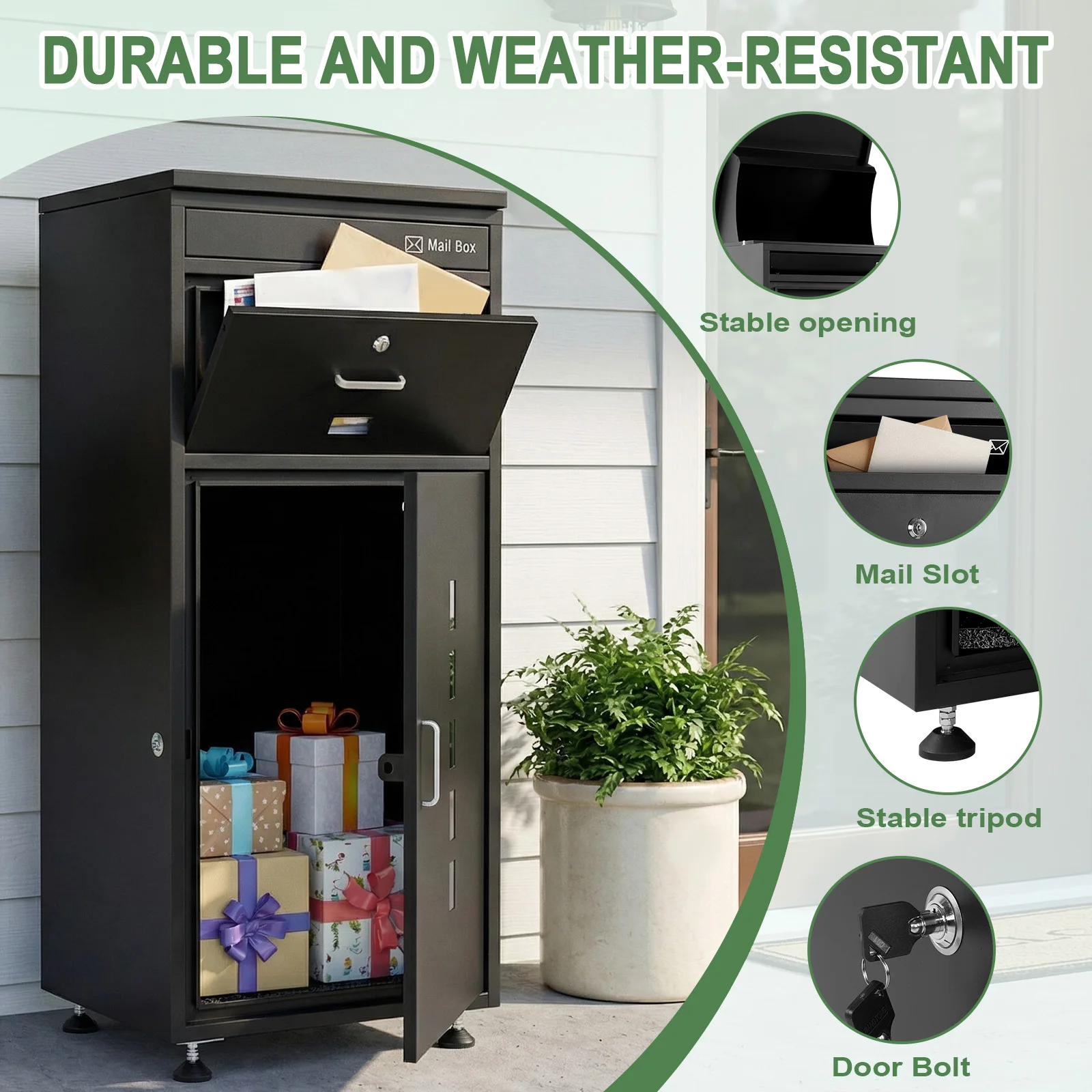 

Почтовый ящик для доставки посылок 42 дюйма с замком, увеличенный размер, с защитой от краж и перегородкой для дома/офиса/двора