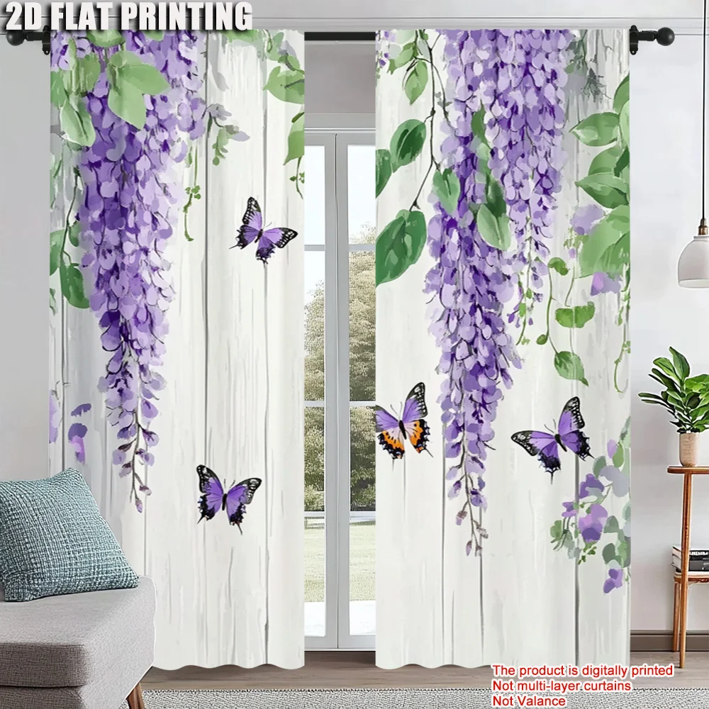 

2pc, Window Curtains Charming Wisteria and Butterfly Versatile Polyester,Without Electricity summer party decorations for