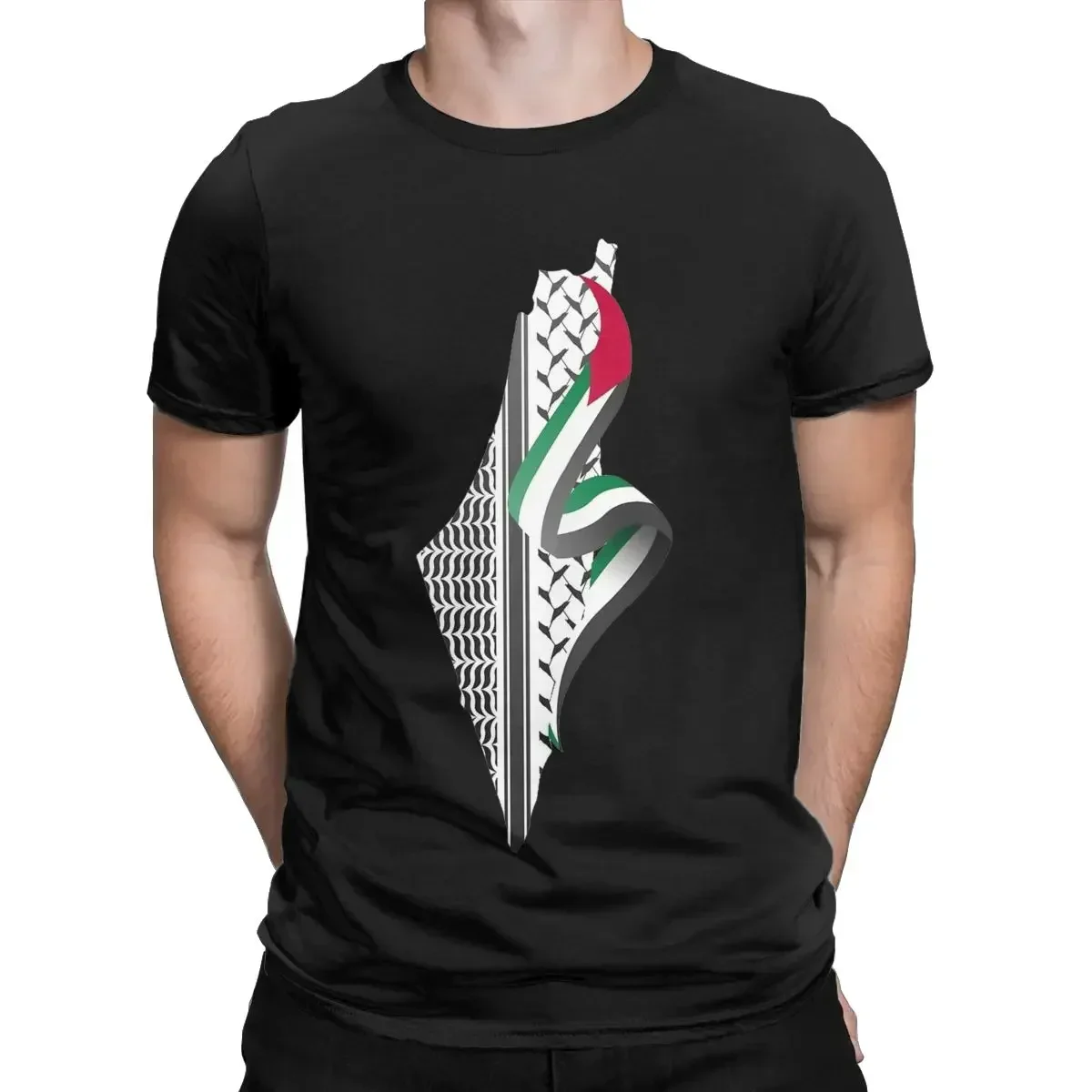 Palestine Map T-Shirt for Men Vintage 100% Cotton Tee Shirt Round Neck Short Sleeve T Shirts Gift Clothing Unisex  All-match