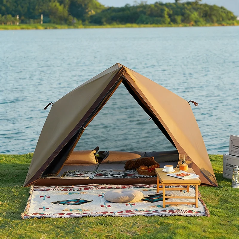 

Single Layer Black Oxford Cloth Four-season Camping Fishing Beach Tent Fiberglass Pole Quick Opening Sun Protection Waterproof