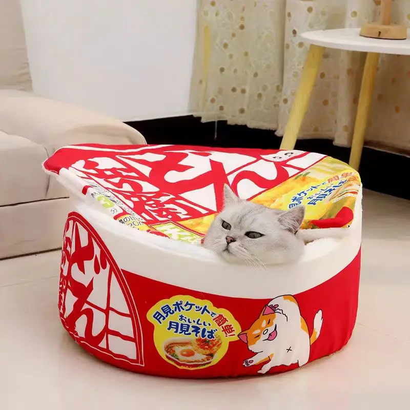 Pet Dog Cat House Kennel Super Large Instant Noodle Warm Dog Cat Nest Beds Cushion Udon Cup Noodle Pet Bed Cozy Nest