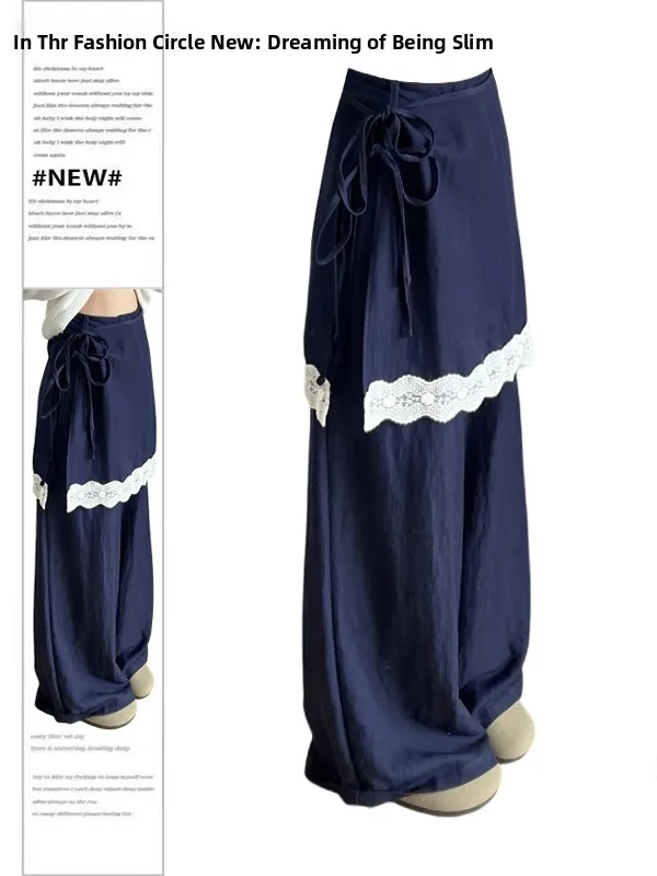 

plus Size Women's Casual Pants Lace Splicing Wide Leg Loose Fit High Waist Elastic Waist Spring New Sle Casual Trousers