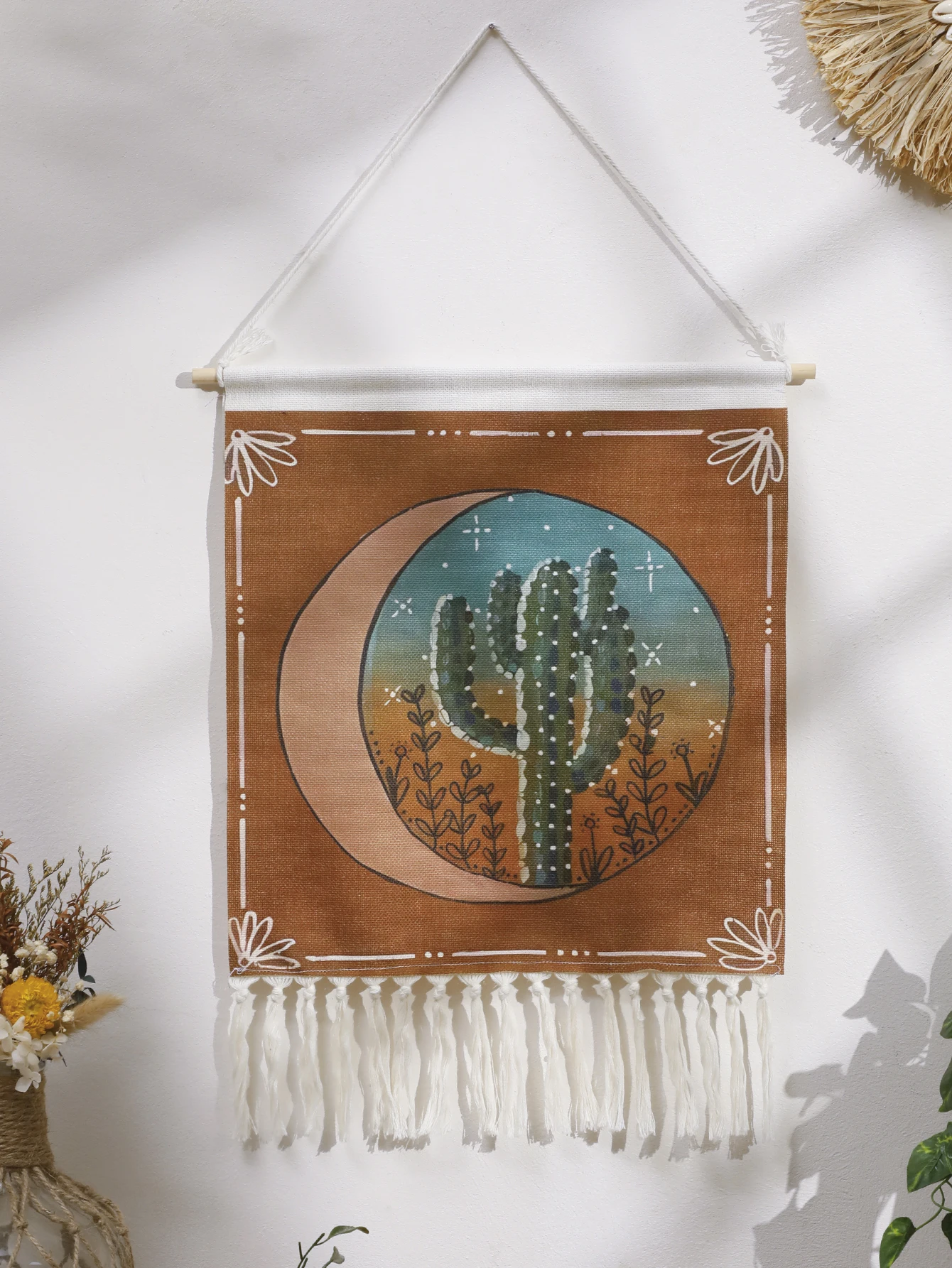 Macrame Wall Tapestry Moon Phase cactus Boho Home Decoration Tapestry Wall Hanging Room Decors Aesthetic Wall Decor Art Ornament