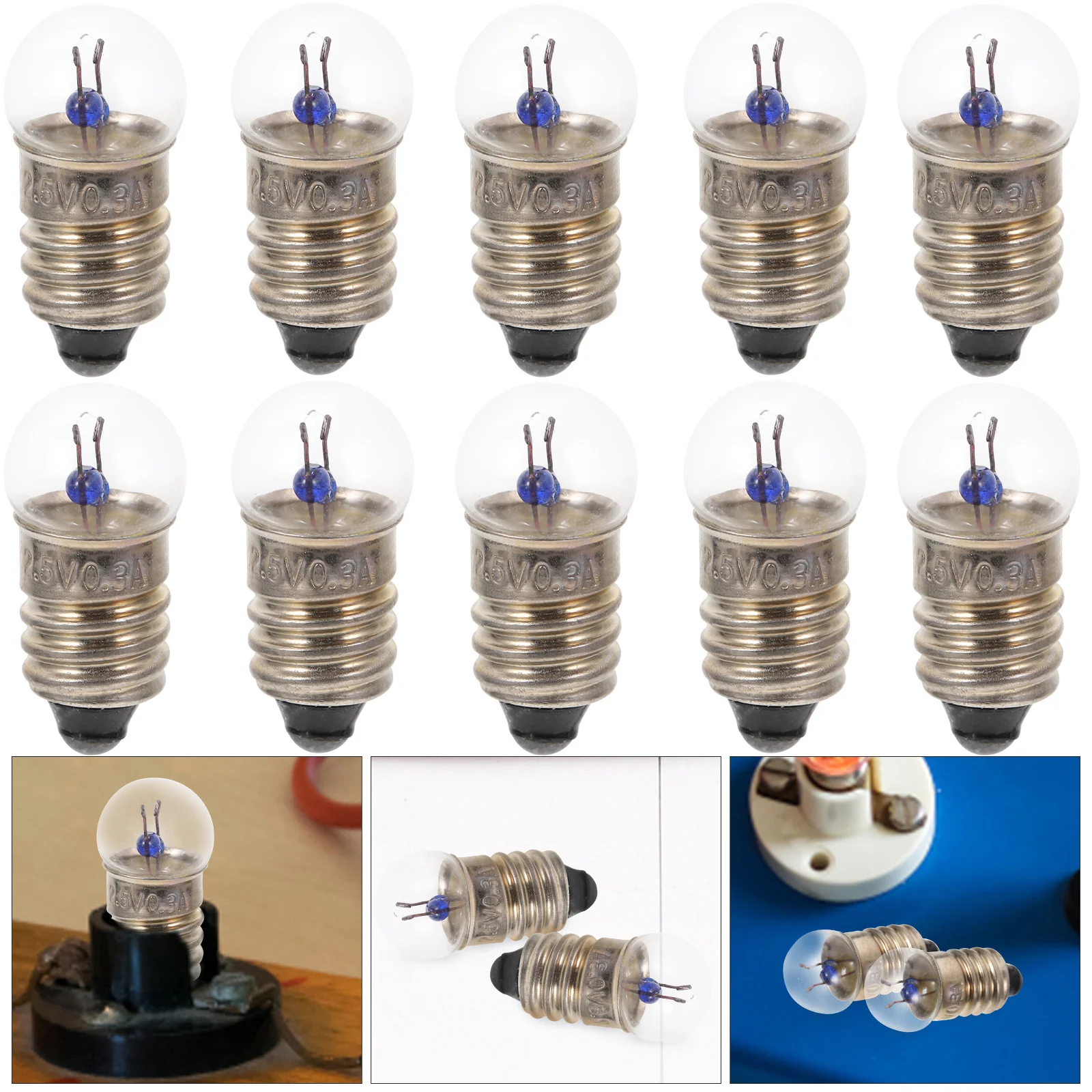 10 Pcs E10 Flashlight Bulb Small Electric Beads for Student Physics Experiment 25V Bulbs