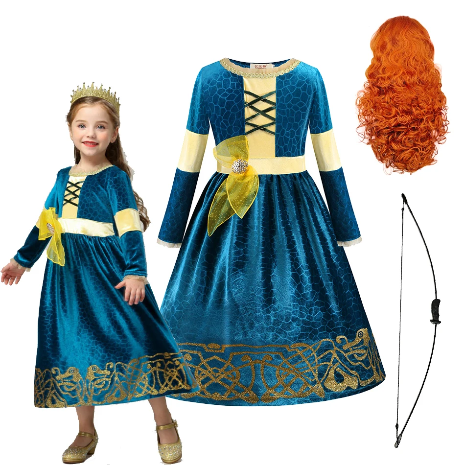 Brave Melinda Princess Costume Girls Long Sleeve Dress Autumn and Winter Melinda Performance Clothes Halloween Cosplay Dress