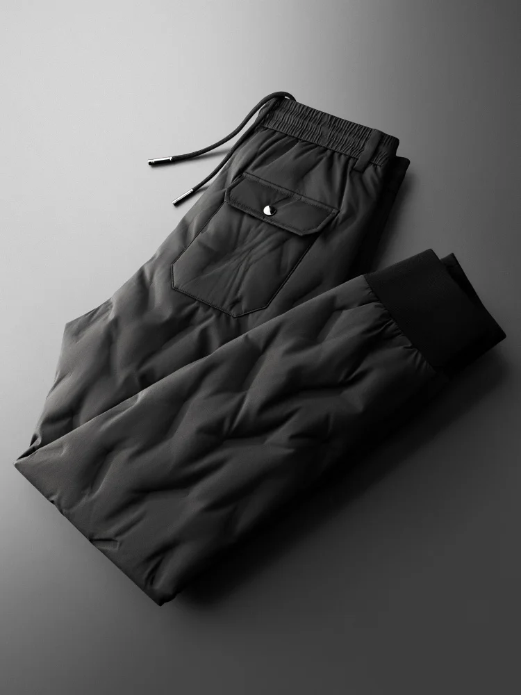 

Мужские зимние утепленные пуховые брюки, повседневные, облегающие, ветрозащитные, водоотталкивающие, с 90% белым пухом, верхняя одежда, модный городской стиль