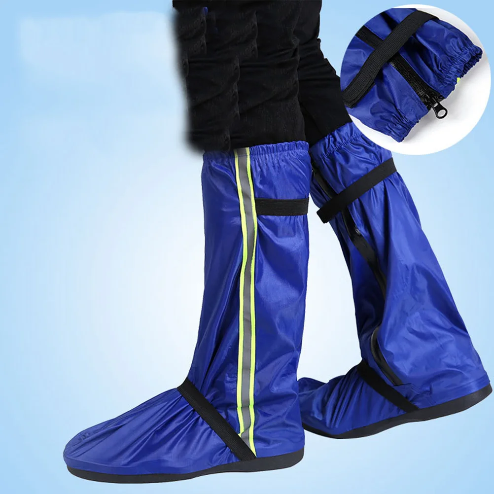 

1 Pair Waterproof Shoes Cover High Rain Boot Cover Oxford Cloth Material Reflective Design For Men Women Blue Size M