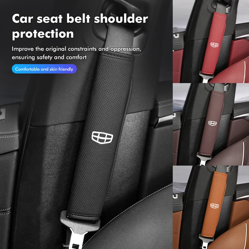 Leather Car Safety Belt Shoulder Cover Protection Padding Pad For Geely Atlas pro Tugella Emgrand ec7 Coolray Geometry c gc9