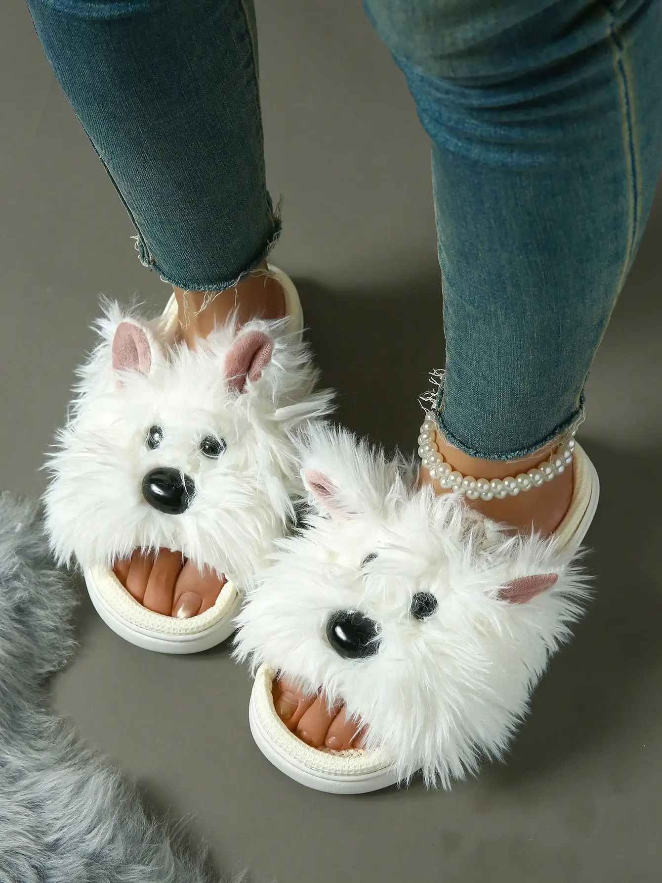 Fluffy Dog Plush Slippers Women Girls – Cute Puppy Furry Winter Warm Indoor House Shoes With Anti-Slip Sole，sx25091962985646536