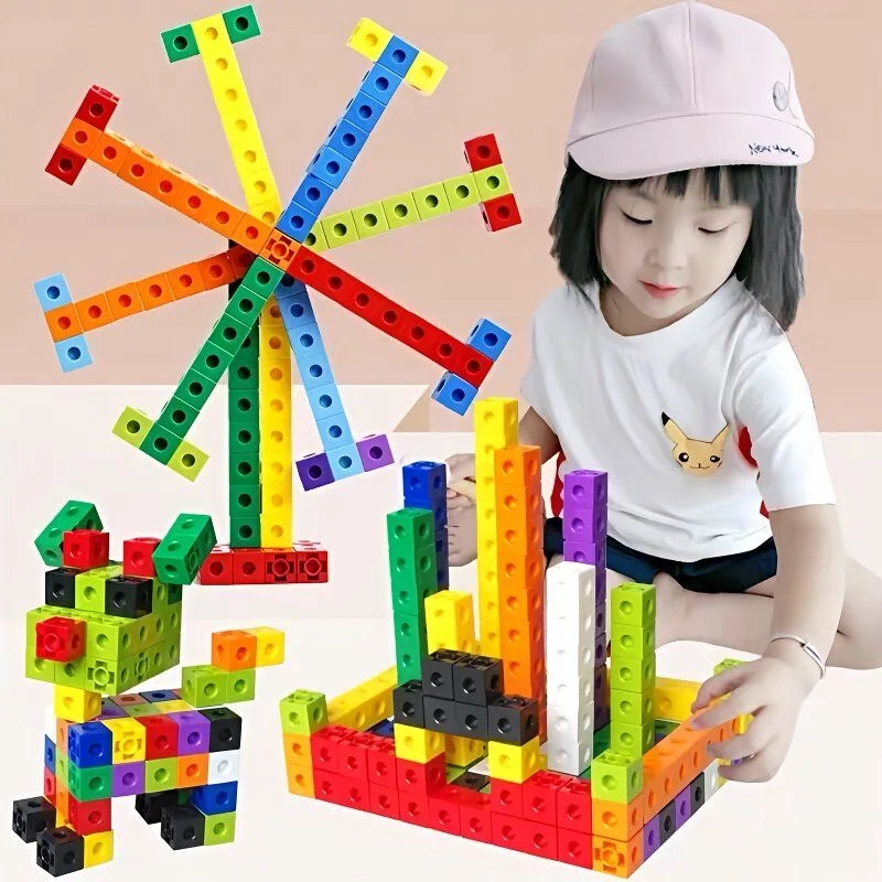 Montessori arco-íris link cubos blocos de construção educacionais brinquedos números matemática contagem aprendizagem empilhados jogos sensoriais tijolos diy