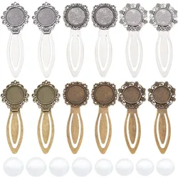 24 Pcs 3 Styles 2 Colors Bookmark Pendant Tray Kit, Including 12 Pcs Tibetan Style Bookmark Cabochon Settings 12 Pcs