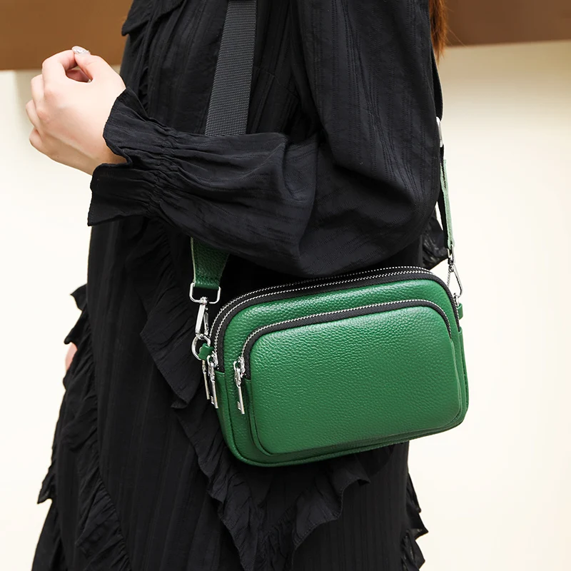 Women Bags 2022 New Genuine Leather Simple Design Trend Crossbody Bags Free Shipping Female Cowhide Shoulder Bag Green Ladies