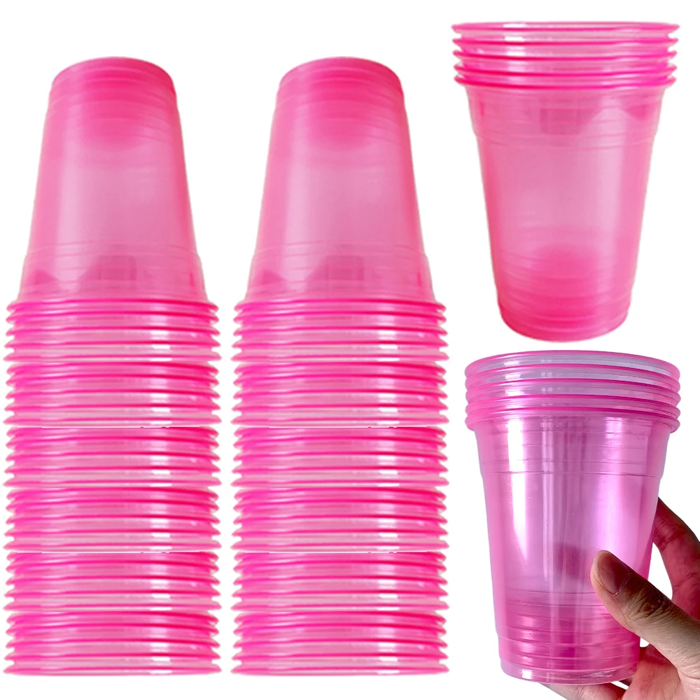 10–100 Stück rosa Plastikbecher, Einweg-Stemless-klare Becher für Cocktails, Plastikbecher, rosa Partybecher, Hochzeit, Geburtstag