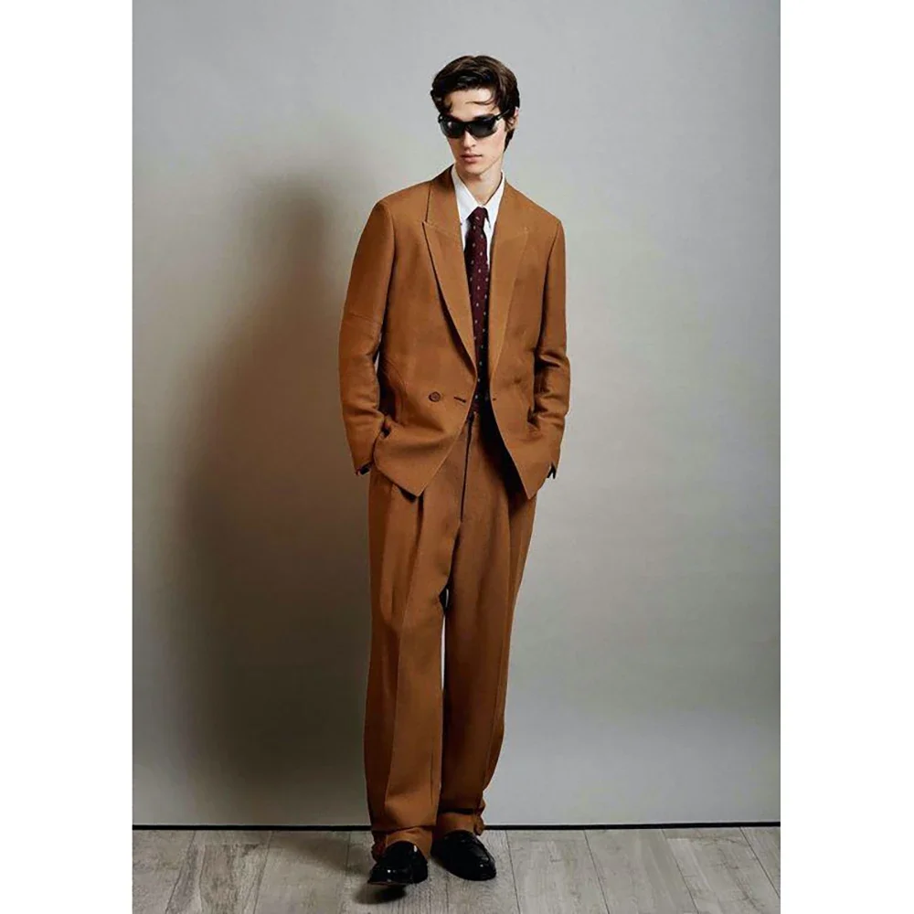 

Fashion Brown Single Breasted Men Suit Two Pieces(Jacket+Pants) Lapel Outfits Chic Casual Party Prom Wedding Set