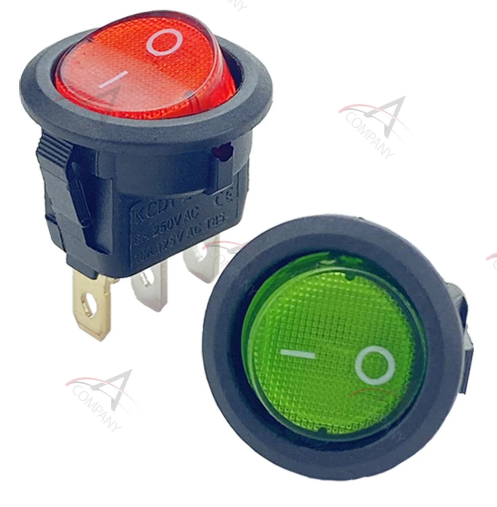 Rodada LED Rocker Light Switch, luzes do botão de energia, ligado e desligado, 3Pin, 12V, 20A, 1Pc
