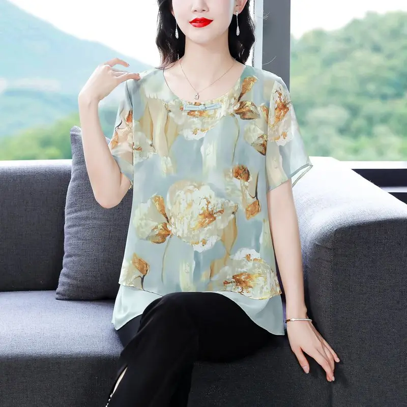 

Chiffon Blouse New Short-sleeved Summer Loose Temperament Top