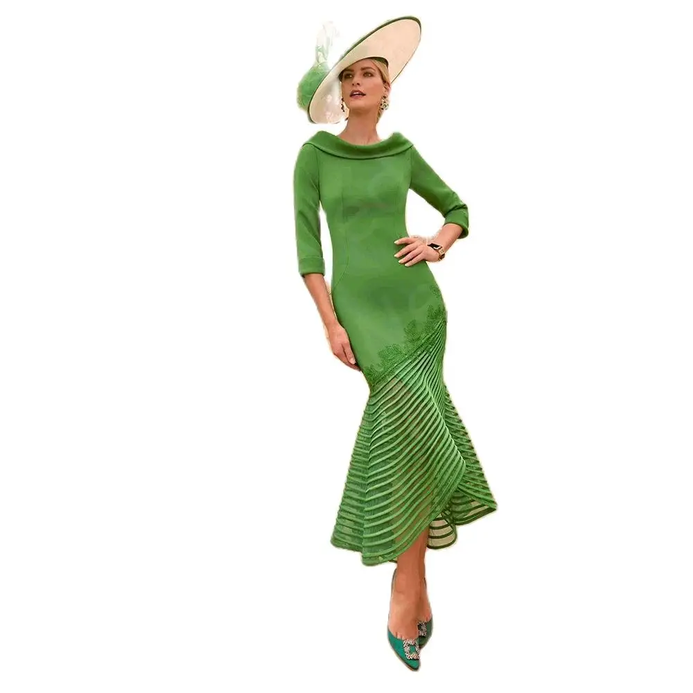 Elegante vestido verde hierba para madre de la novia, vestidos de sirena hasta el tobillo de encaje, vestidos de fiesta de boda, Espalda descubierta, 2024