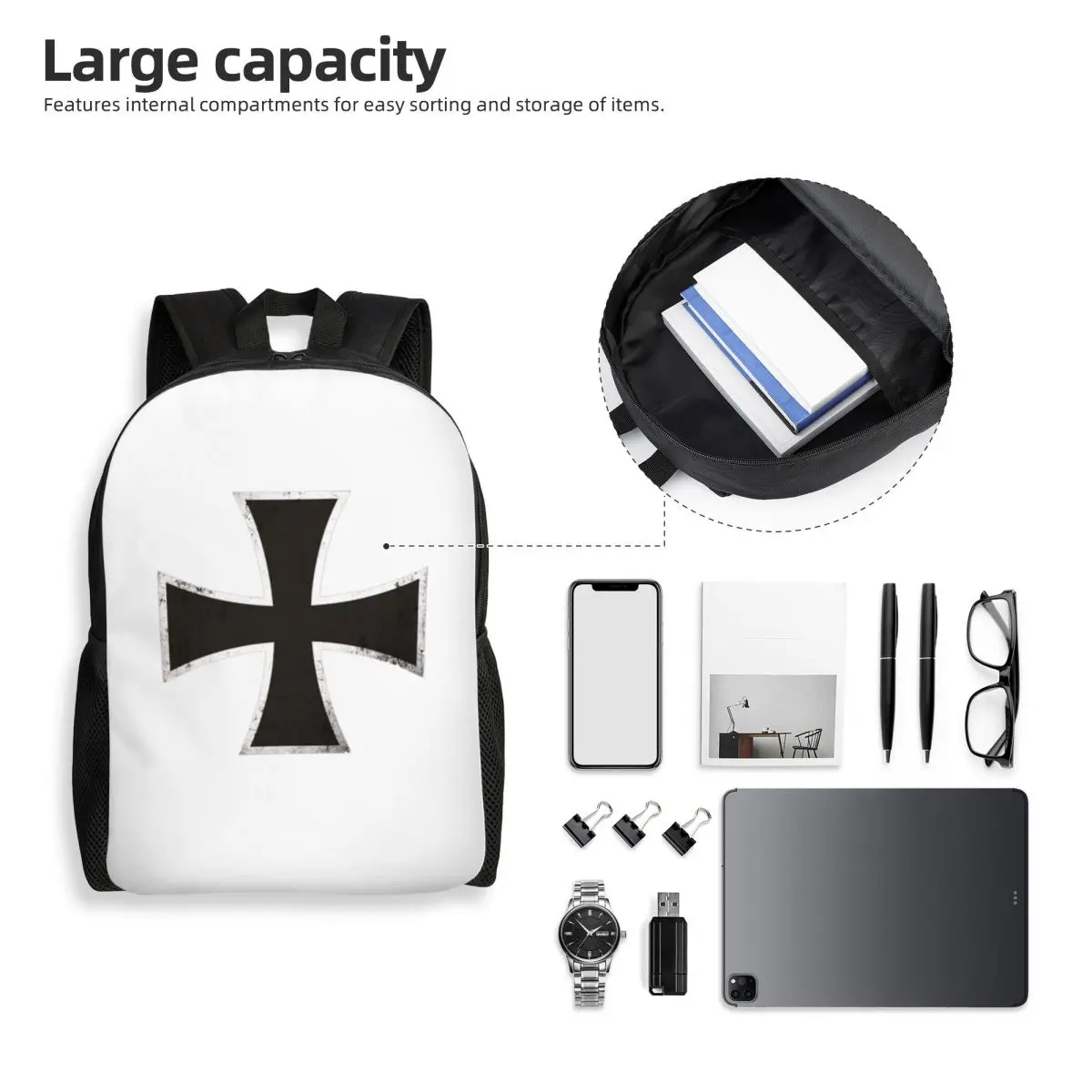 German Iron Cross Backpack Student Boys Girls BookBag School Bag Computer Shoulder Bags