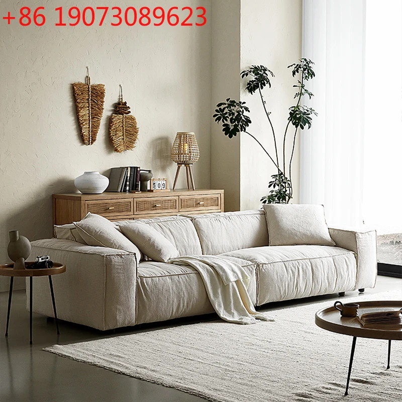 

Ваби песчаный ветер льняной трехместный тканевый диван для гостиной B & B блок тофу высококачественный хлопок и лен кремовый ветер