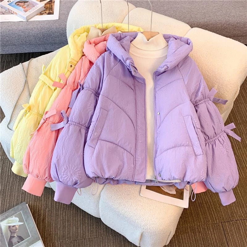 

Sli ort Purple down Cotton Jaet Women's Winter Coat Small Size Faionable Anti-Aging Korean Version Thiened Zipper