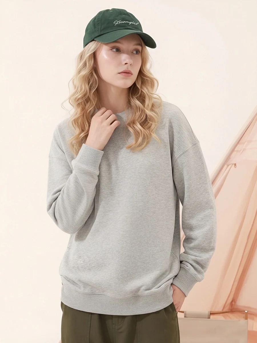 Streamgirl Loose Sweatshirt Women Autumn Basic Plain Sport Cotton Pullover Casual Navy Blue Women Sweatshirts High Quality Tops