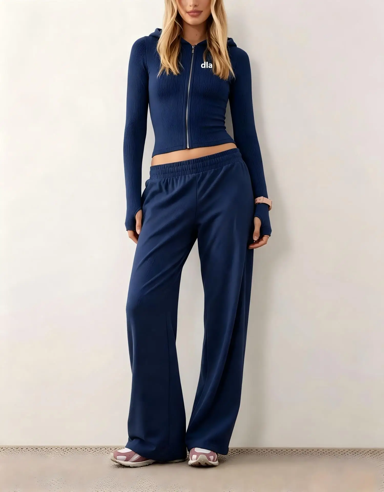 2026-spring-summer-women's-new-fashion-casual-hooded-sweatshirt-coat-with-solid-color-tight-fitting-pants-set