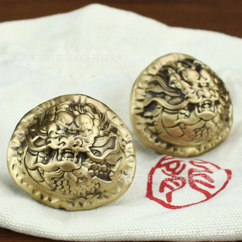 

Solid Walnut Ornament Dragon Head Style Antique Brass Handheld Piece Pair Of Craft Products