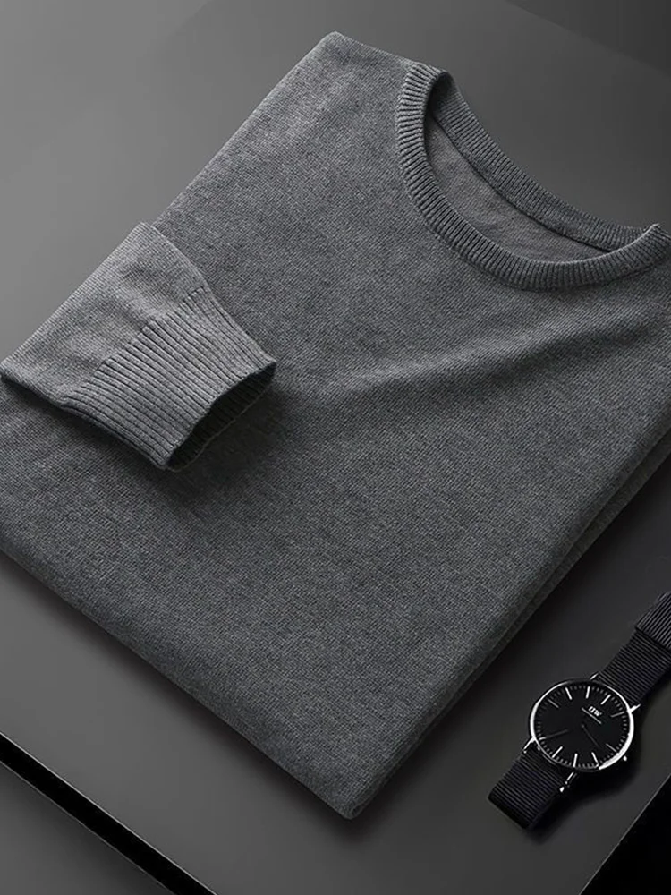 

Мужской универсальный вязаный свитер с круглым вырезом, повседневный, цветной, приталенный, теплый пуловер, базовая модель, осенняя новинка