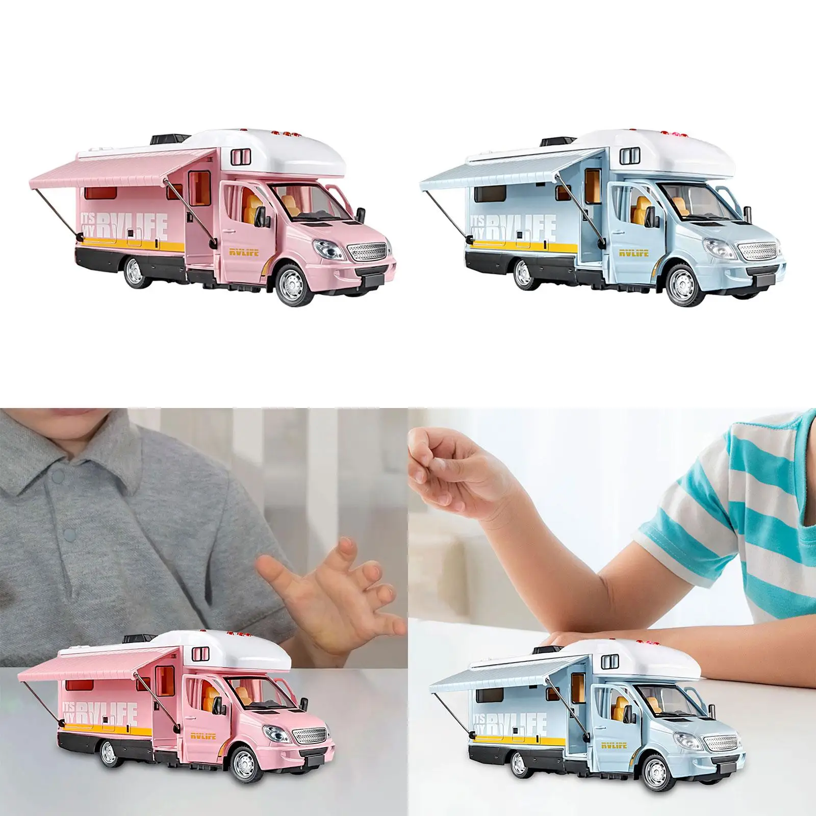 1:32 with Light Sound Alloy Camper Motorhome Toy Pull Back Car for Gifts Boys Girls Party Toy Age 4 5 6 Kids Tabletop Ornament