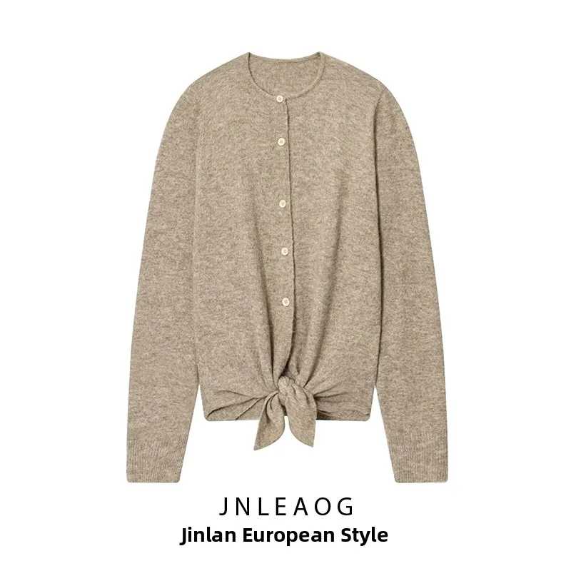 

Модный вязаный верхняя одежда для женщин, осенний новый универсальный кардиган свободного покроя с узлом, длинный кардиган из полиэфирного волокна све