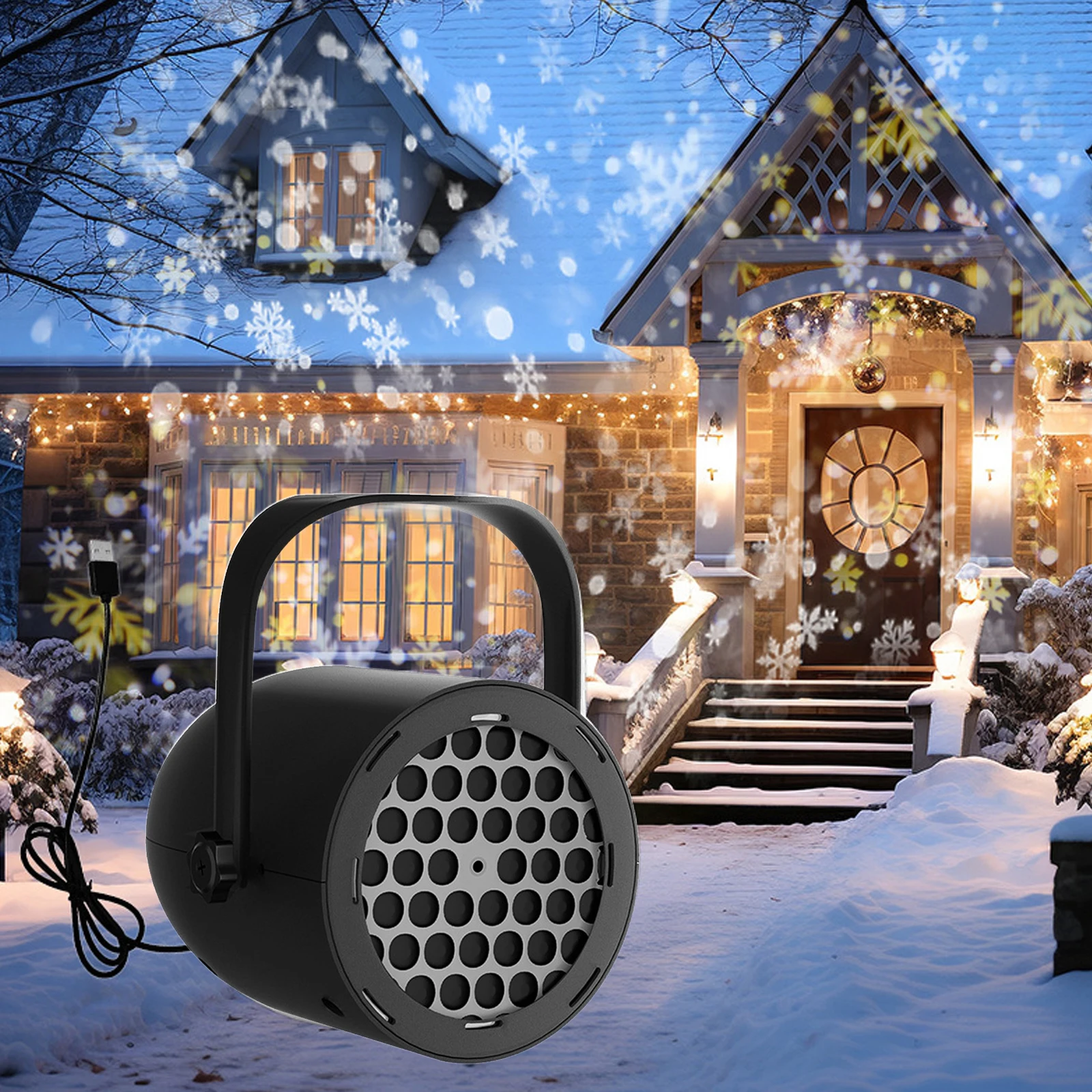 Christmas Projector Light 16 Pattern Rotating Snow Lamp 360 degree Xmas Dynamic White Snowflake Projector LED Snowfall Spotlight