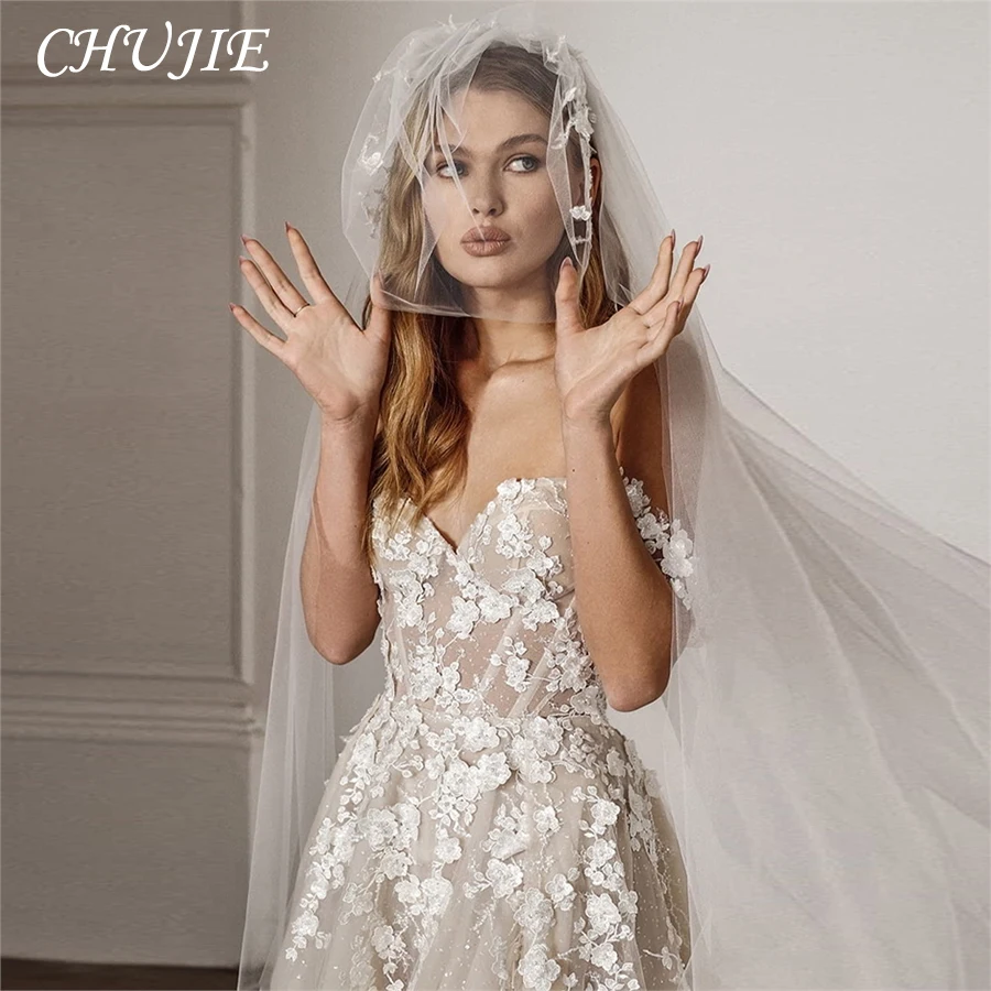 

Luxe Off Shoulder Wedding Dress Bride Dresses with Embroidered Tulle Lace Appliqsues Sweetheart Bridal Gowns Vestido de novia