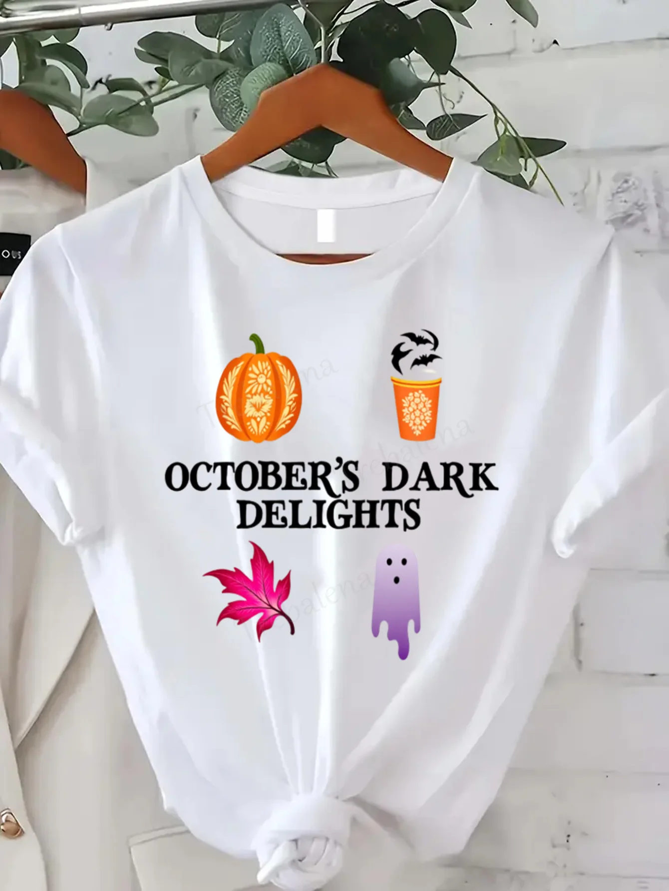

Футболка с круглым вырезом October Dark Delights Футболка на Хэллоуин Женская футболка больших размеров Осень Веселый стиль Футболка с коротким рукавом Модный повседневный топ