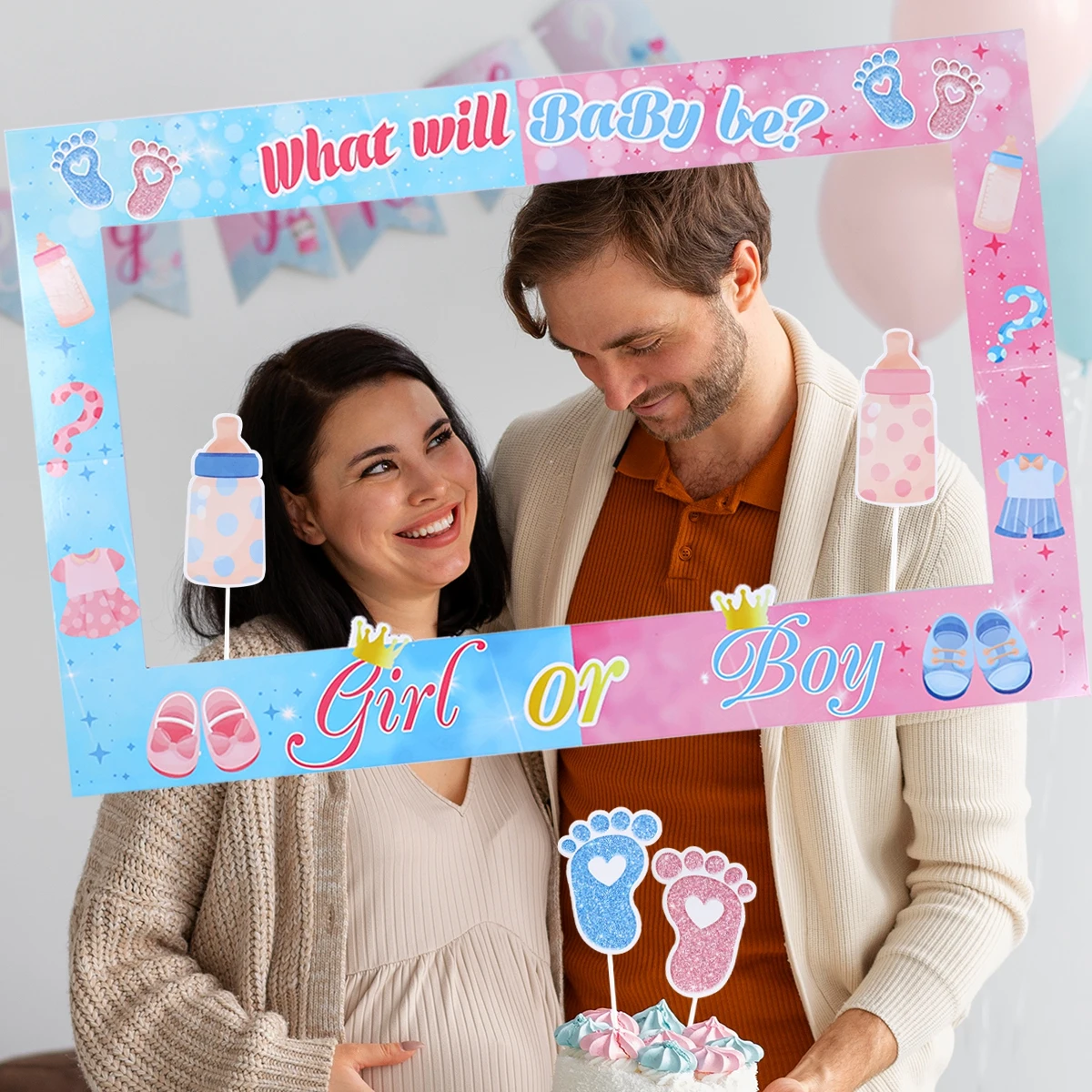 Boy Or Girl Photo Booth Props Gender Reveal Party Photobooth Props Frame Handheld Baby Shower Happy Birthday Decoration Supplies images - 6