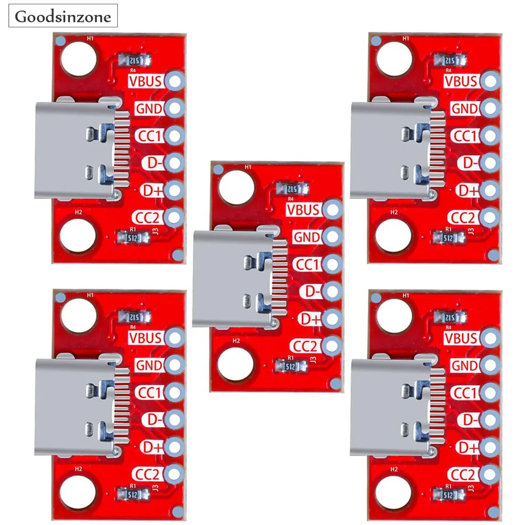 5PCS/Lot USB Type-C Breakout Board Serial Basic Breakout Female Connector Type PCB Converter Board (5 PCS)