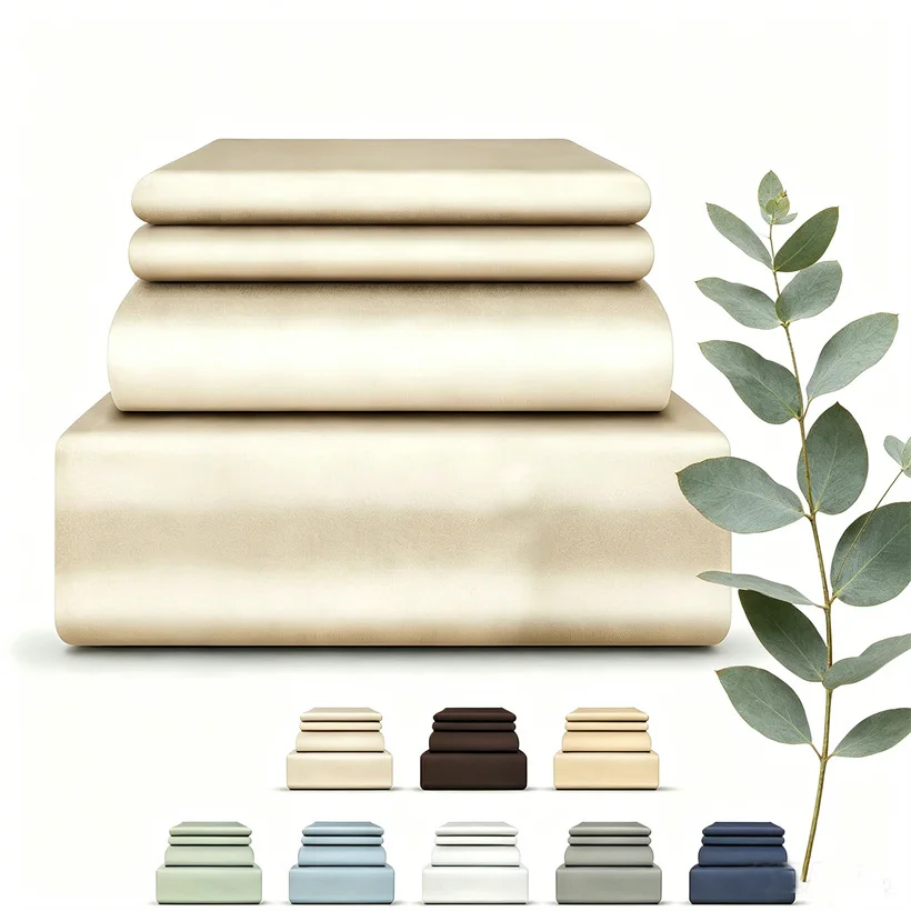 100% Eucalypthus Lyocell Bed Sheet Set, 4/6Pcs Bedding Sheets Sets, Lightweight Wrinkle-Free Cooling Fitted Sheet Pillowcase