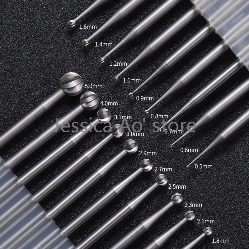 15pcs 0.5-2.3mm HSS Electric Mill Grinding Head Fine Carving Ball Needle Spherical Cutters Dental Needle Olive Ivory Jewelry